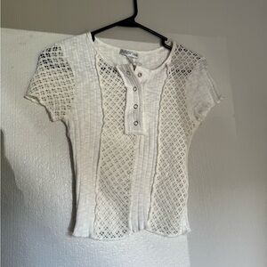 BKE Ivory Lace Button-Up Blouse